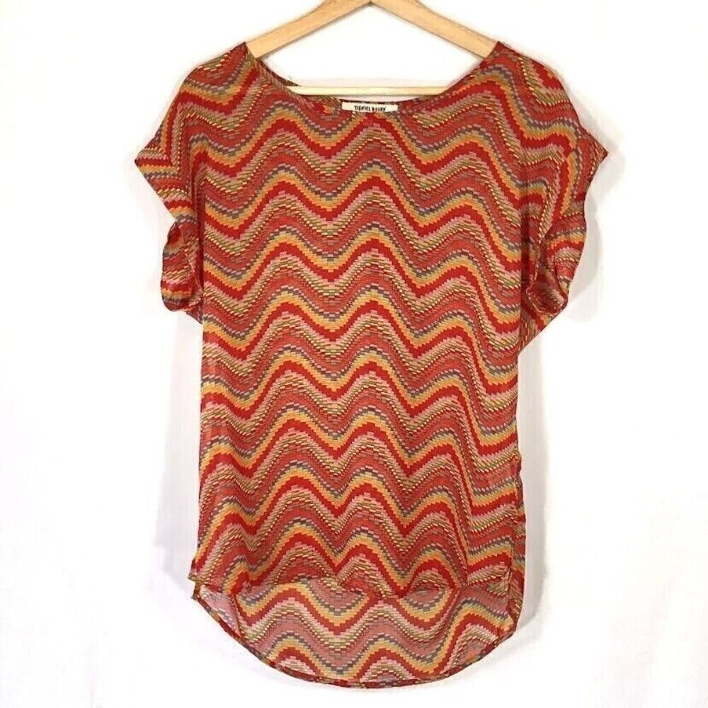 Daniel Rainn Wavy Geometric Lines Sheer Blouse Small